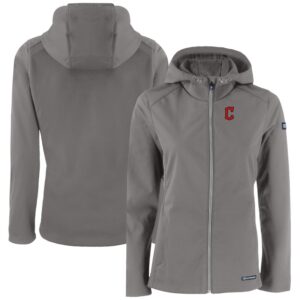 Women's Cutter & Buck  Gray Cleveland Guardians Evoke Eco Softshell Recycled Full-Zip Jacket
