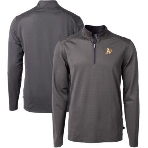 Men's Cutter & Buck Black/Gray Athletics Virtue Eco Pique Micro Stripe Big & Tall Recycled Quarter-Zip Pullover Top