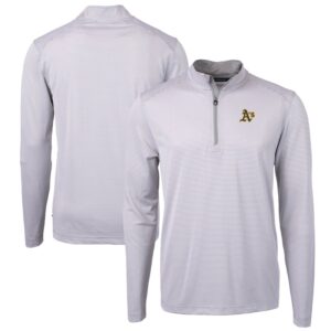 Men's Cutter & Buck Gray/White Athletics Virtue Eco Pique Micro Stripe Big & Tall Recycled Quarter-Zip Pullover Top