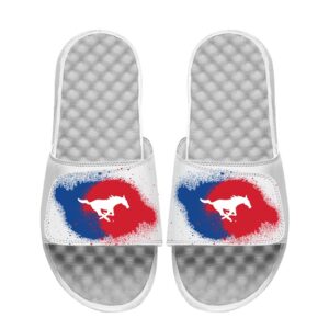 Youth ISlide  White SMU Mustangs Spray Paint Slide Sandals