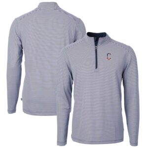 Men's Cutter & Buck  Navy Cleveland Guardians Americana Logo Big & Tall Virtue Eco Pique Recycled Quarter-Zip Pullover Top