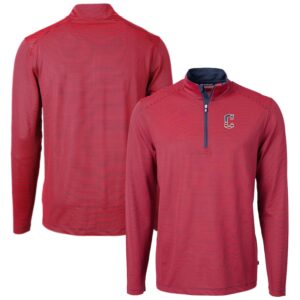 Men's Cutter & Buck  Red Cleveland Guardians Americana Logo Big & Tall Virtue Eco Pique Recycled Quarter-Zip Pullover Top