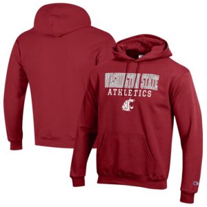 Men's Champion  Crimson Washington State Cougars Athletics Logo Stack Pullover Hoodie