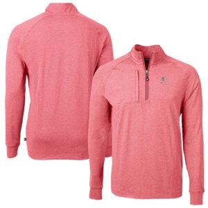 Men's Cutter & Buck Heather Red Athletics Americana Logo Adapt Eco Knit Stretch Recycled Quarter-Zip Pullover Top