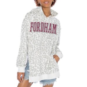 Women's Gameday Couture White Fordham Rams Home Team Advantage Leopard Print Oversized Side-Slit Pullover Hoodie