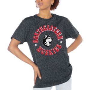 Women's Gameday Couture Charcoal Northeastern Huskies Victory Lap Leopard Standard Fit T-Shirt