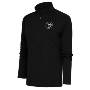 Women's Antigua  Black Chicago Cubs Brushed Metallic Tribute Half-Zip Pullover Top