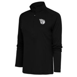 Women's Antigua  Black Cleveland Guardians Brushed Metallic Tribute Half-Zip Pullover Top
