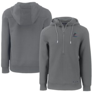 Men's Cutter & Buck  Gray Miami Marlins Roam Eco Half-Zip Recycled Pullover Hoodie
