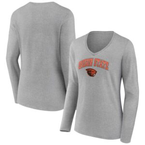 Women's Gray Oregon State Beavers Campus Long Sleeve V-Neck T-Shirt