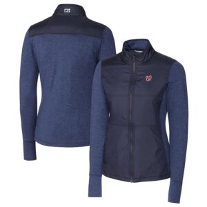 Women's Cutter & Buck  Navy Washington Nationals DryTec Stealth Hybrid Quilted Full-Zip Windbreaker Jacket