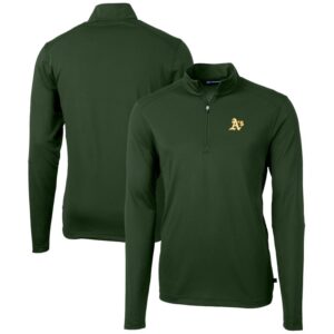 Men's Cutter & Buck Green Athletics Virtue Eco Pique Recycled Quarter-Zip Pullover Top