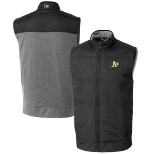 Men's Cutter & Buck Black Athletics Big & Tall Stealth Hybrid Quilted Windbreaker Full-Zip Vest