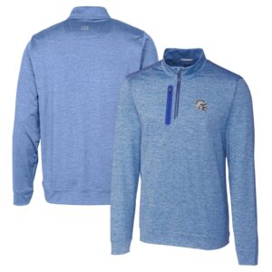 Men's Cutter & Buck  Blue Los Angeles Chargers Helmet Stealth Heathered Quarter-Zip Pullover Top