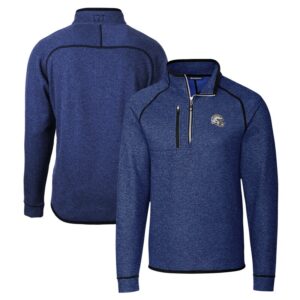 Men's Cutter & Buck  Blue Los Angeles Chargers Helmet Mainsail Sweater-Knit Half-Zip Pullover Jacket