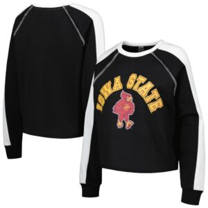 Women's Gameday Couture Black Iowa State Cyclones Blindside Raglan Cropped Pullover Sweatshirt