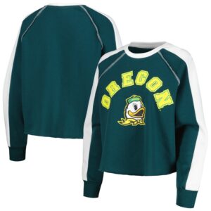Women's Gameday Couture Green Oregon Ducks Blindside Raglan Cropped Pullover Sweatshirt