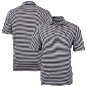 Men's Cutter & Buck  Black Buffalo Bills Helmet Virtue Eco Pique Stripe Recycled Polo