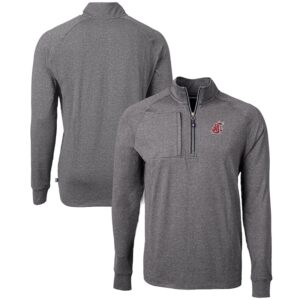 Men's Cutter & Buck  Heather Black Washington State Cougars Big & Tall Adapt Eco Knit Quarter-Zip Pullover Top