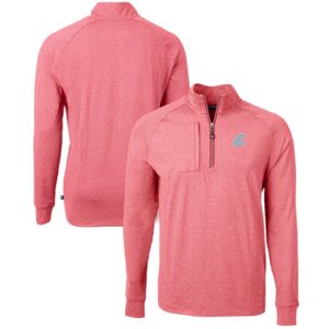 Men's Cutter & Buck  Heather Crimson Washington State Cougars Big & Tall Adapt Eco Knit Quarter-Zip Pullover Top