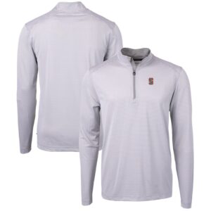 Men's Cutter & Buck  Gray/White Stanford Cardinal Big & Tall Virtue Eco Pique Micro Stripe Recycled Quarter-Zip Pullover Top