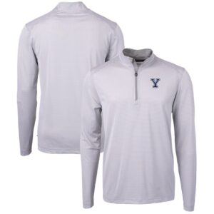 Men's Cutter & Buck  Gray/White Yale Bulldogs Big & Tall Virtue Eco Pique Micro Stripe Recycled Quarter-Zip Pullover Top