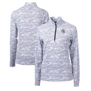 Women's Cutter & Buck  Charcoal Los Angeles Chargers Helmet Logo Traverse Camo Print Stretch Quarter-Zip Pullover Top