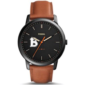 Men's Fossil  Black Benedictine Eagles Minimalist Slim Light Brown Leather Watch