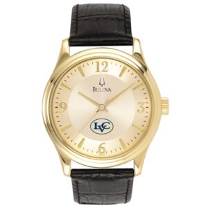 Men's Bulova  Gold/Black Lebanon Valley College Stainless Steel Watch with Leather Band