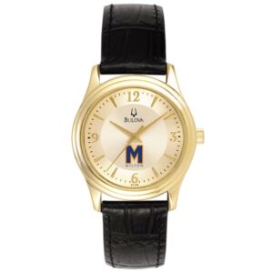 Women's Bulova  Gold/Black Milton Academy Mustangs Stainless Steel Watch with Leather Band