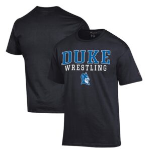 Men's Champion  Black Duke Blue Devils Stacked Logo Wrestling T-Shirt