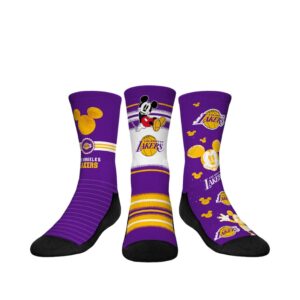 Youth Rock Em Socks Mickey Mouse Purple Los Angeles Lakers Three-Pack Disney Crew Socks Set