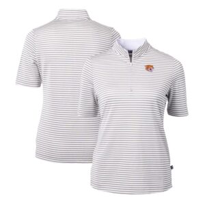 Women's Cutter & Buck  Gray Bethune-Cookman Wildcats DryTec Virtue Eco Pique Stripe Recycled Polo