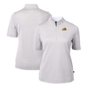 Women's Cutter & Buck  Gray Bowie State Bulldogs DryTec Virtue Eco Pique Stripe Recycled Polo