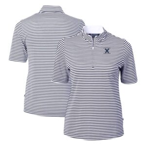 Women's Cutter & Buck  Navy Xavier Musketeers DryTec Virtue Eco Pique Stripe Recycled Polo
