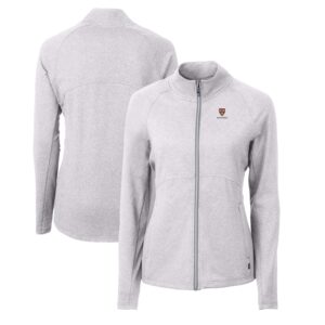 Women's Cutter & Buck  Heather Gray Harvard Crimson Adapt Eco Knit Heather Recycled Full-Zip Jacket