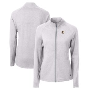 Women's Cutter & Buck  Heather Gray ETSU Buccaneers Adapt Eco Knit Heather Recycled Full-Zip Jacket