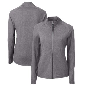 Women's Cutter & Buck  Heather Black TCU Horned Frogs Adapt Eco Knit Heather Recycled Full-Zip Jacket