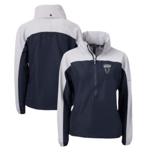 Women's Cutter & Buck  Navy Howard Bison Charter Eco Recycled Half-Zip Anorak Jacket