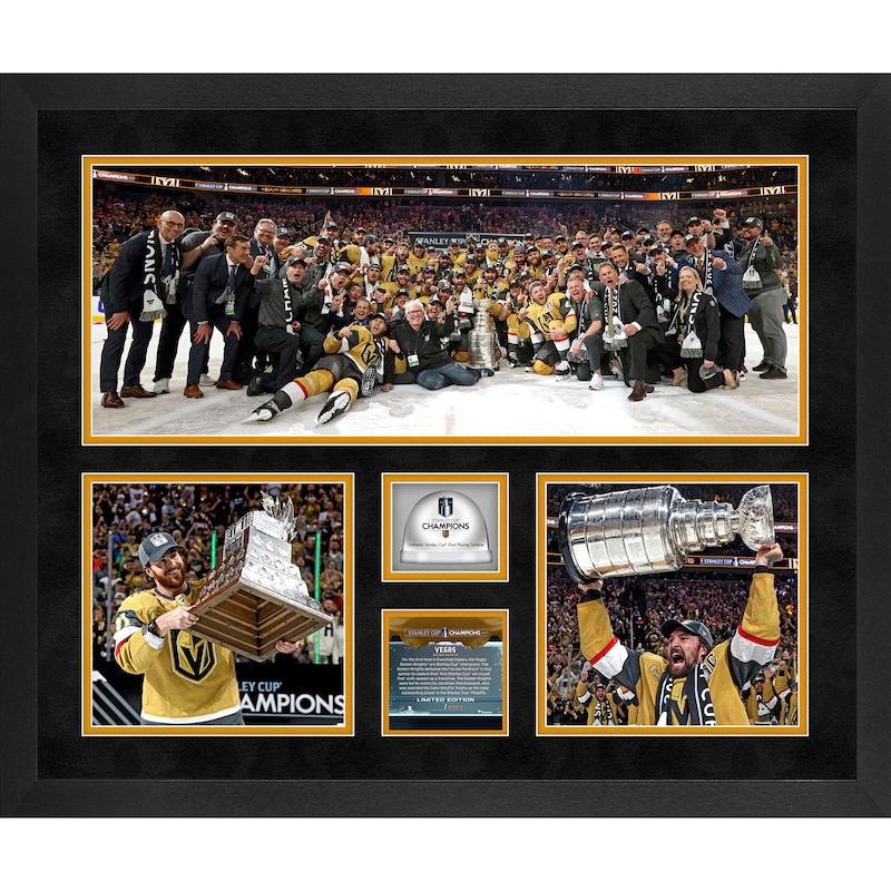 Vegas Golden Knights 2023 Stanley Cup Champions Framed 20'' x 24'' 3-Photograph Collage with Game-Used Ice from the 2023 Stanley Cup Final - Limited Edition of 2023