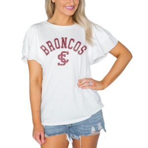 Women's Gameday Couture  White Santa Clara Broncos Arch Logo Flutter Sleeve Lightweight T-Shirt
