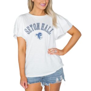 Women's Gameday Couture  White Seton Hall Pirates Arch Logo Flutter Sleeve Lightweight T-Shirt