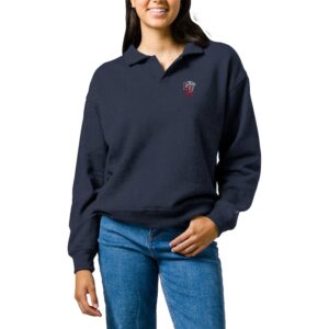 Women's League Collegiate Wear  Heather Navy Liberty Flames Victory Springs Tri-Blend Collared Pullover Sweatshirt