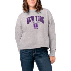 Women's League Collegiate Wear  Ash NYU Violets 1636 Boxy Pullover Sweatshirt