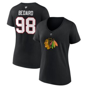 Women's Fanatics Connor Bedard Black Chicago Blackhawks 2023 NHL Draft Authentic Stack Player Name & Number V-Neck T-Shirt