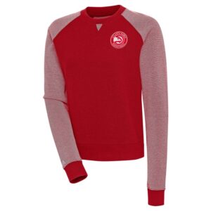 Women's Antigua  Red Atlanta Hawks Flier Bunker Tri-Blend Pullover Sweatshirt