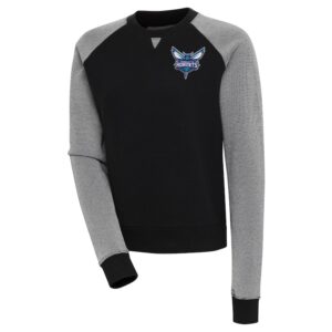 Women's Antigua  Black Charlotte Hornets Flier Bunker Tri-Blend Pullover Sweatshirt
