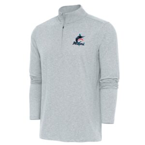 Men's Antigua  Heather Gray Miami Marlins Hunk Quarter-Zip Pullover Top