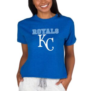 Women's Concepts Sport  Royal Kansas City Royals Tri-Blend Mainstream Terry Short Sleeve Sweatshirt Top
