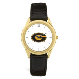 Men's Gold Grambling Tigers Black Leather Wristwatch